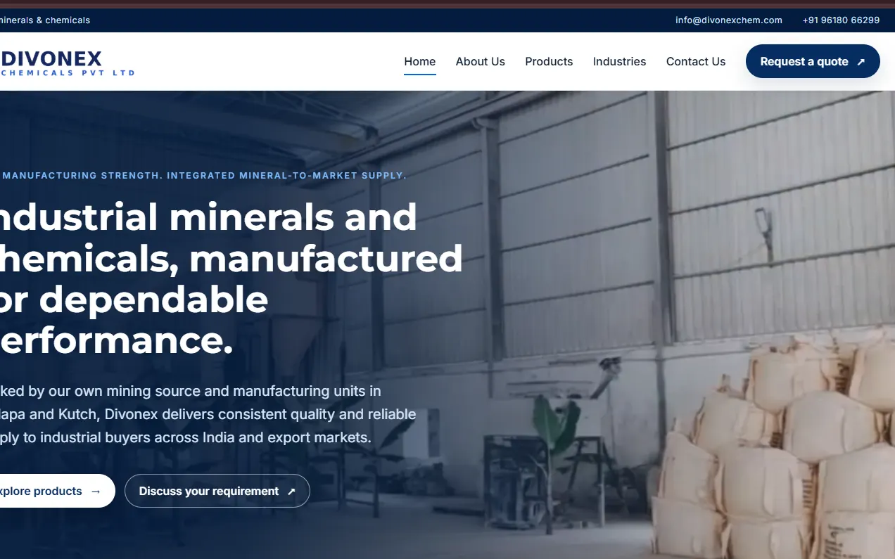 Live preview of the Divonex Chemicals website